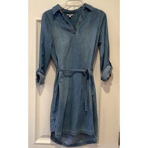 Sonoma Chambray Dress Size Small Blue Button Tab Roll Long Sleeves 100% Cotton